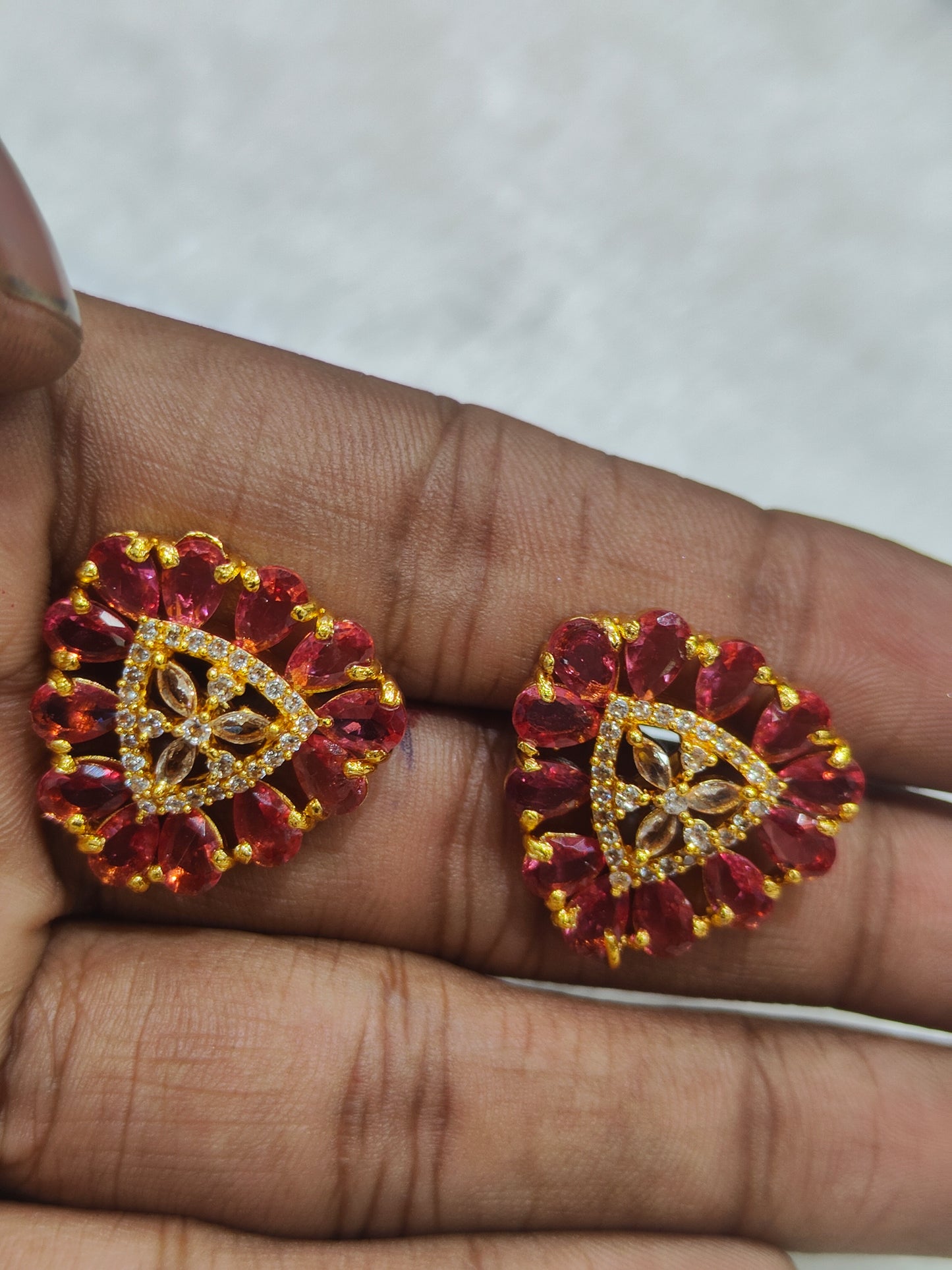 ruby triangle locket with earring