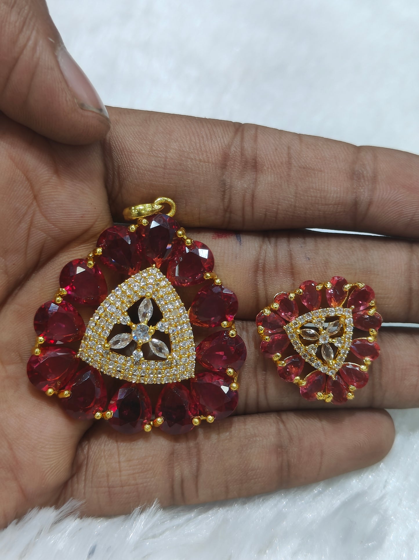 ruby triangle locket with earring
