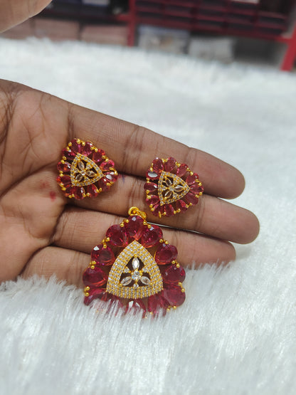ruby triangle locket with earring
